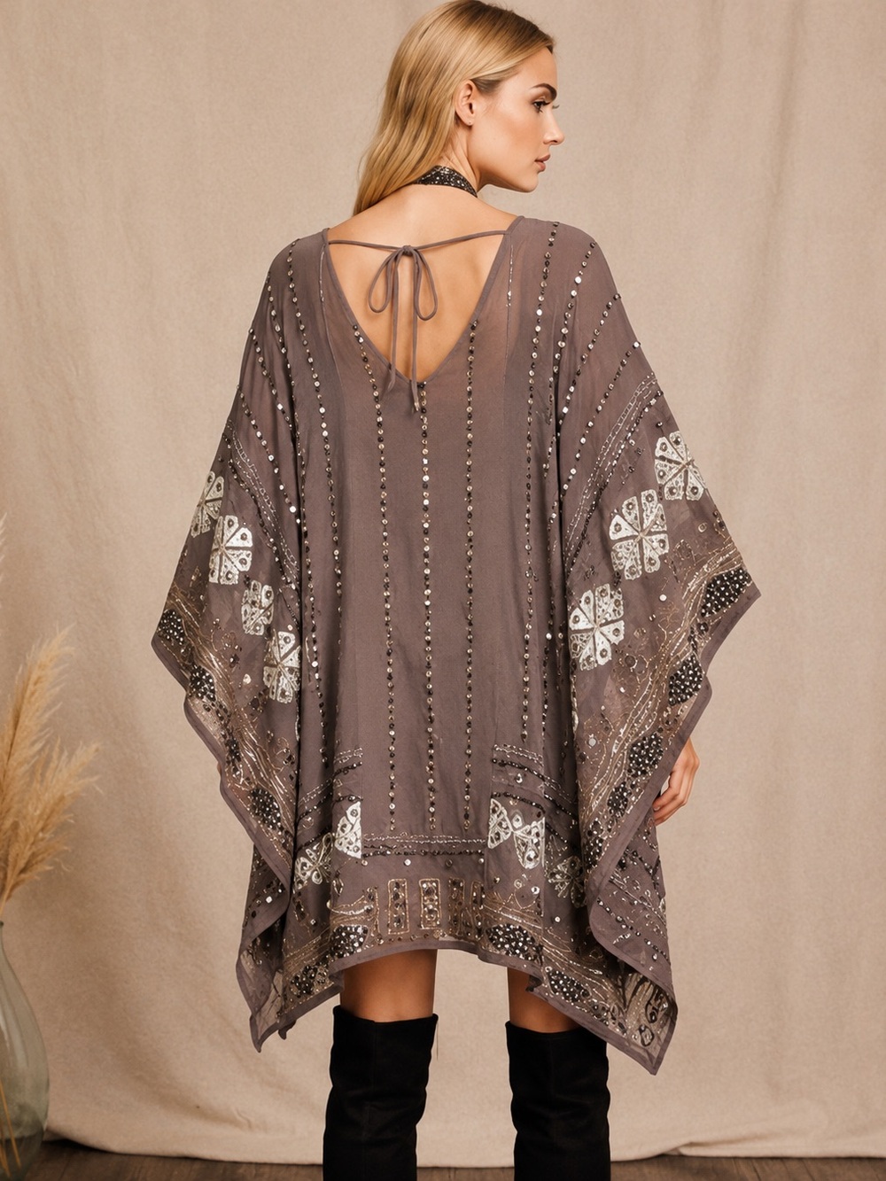 $398 Vintage Rare Free People Flared Sleeves Beadwork Embroidery Mini Dress XS/S - Picture 2 of 11